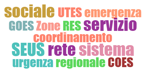le parole che compongono la grafica dedicata al SEUS Servizio regionale per le emergenze e le urgenze sociali.