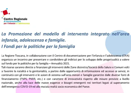 La Promozione del modello di intervento integrato nell’area infanzia, adolescenza e famiglie