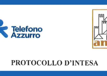 frontespizio del protocollo d'intesa con i loghi di ANCI e Tefono Azzurro